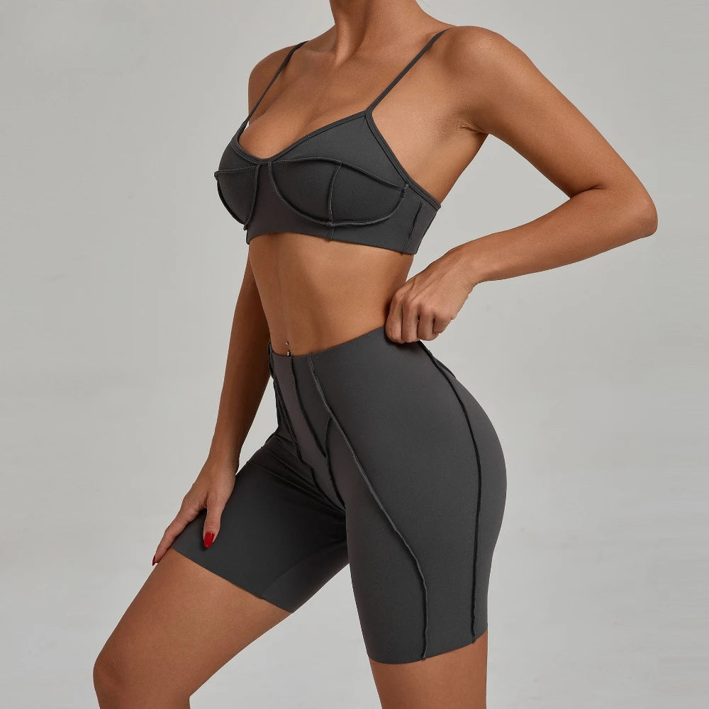 Yoga Fitness Sports Sets High Waist Hip-lifting Shorts Open Back Bra Suit Casual Running Workout Gym Leggings Sexy Set for Women