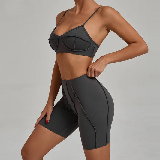 Yoga Fitness Sports Sets High Waist Hip-lifting Shorts Open Back Bra Suit Casual Running Workout Gym Leggings Sexy Set for Women