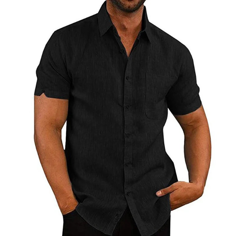 Summer Male Shirts Short Sleeve Social Shirt For Men Casual Blouses Soild Cotton Linen Formal Shirt Top Men Clothing Streetwear