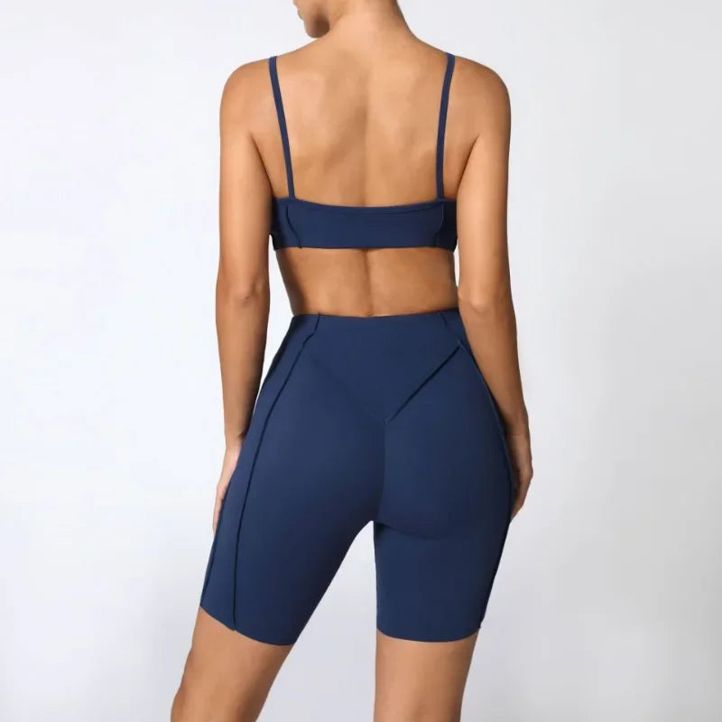 Yoga Fitness Sports Sets High Waist Hip-lifting Shorts Open Back Bra Suit Casual Running Workout Gym Leggings Sexy Set for Women