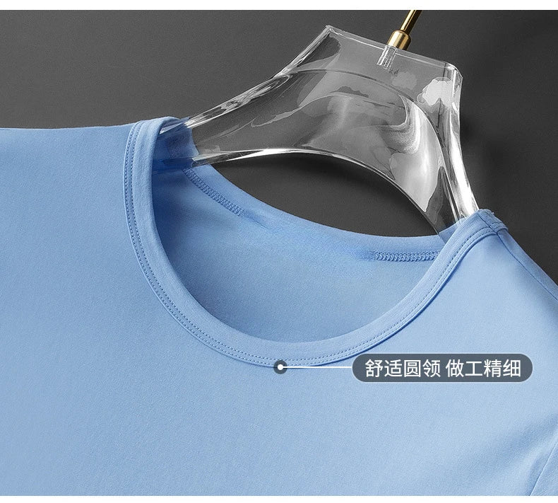 Minglu Modal Summer Men's T-shirts High Quality Short Sleeve Solid Color Round Collar Simple Casual Male Tees Plus Size 5XL