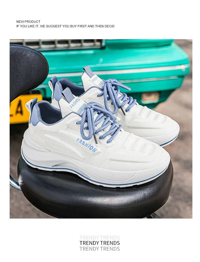 Summer 2026 Men's Thick Sole Sneakers Breathable Casual Running Shoes Streetwear Lightweight Trendy Footwear