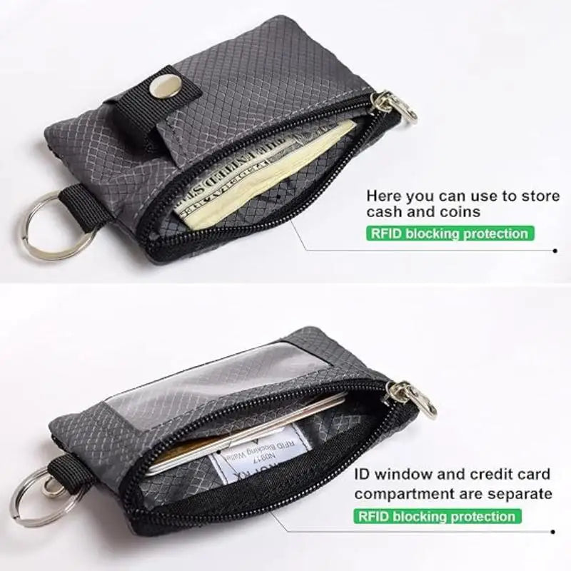 Badge Holder With ID Window Small Wallet Waterproof Anti-Theft Travel Keychain Wallet Men Women Slim Zip Card Lanyard Wallet