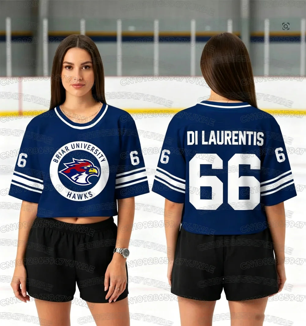 Summer Women's Off Campus Briar University Graham 44 DI LAURENTIS 66 Crop Top Football Jersey Short Sleeve Crop T-shirt Tops