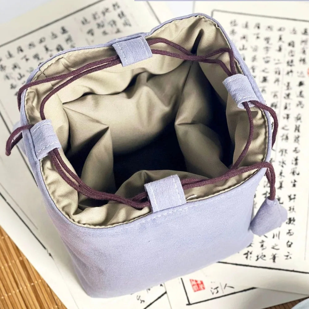 Chinese Style Tea Set Organizer Bag Embroidered Breakage-proof Teacup Drawstring Cloth Pouch Tea Ceremony Accessories