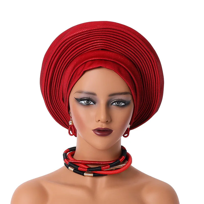African Headtie Nigerian Aso Oke Headtie Women Hijab Head Wrap Turban Chemo Caps Gele Femme Scarf High Quality for Wedding Party
