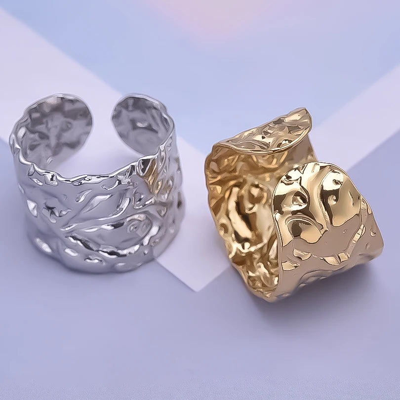 1/2/3pcs Mix Color Chunky Wide Ring Open Stainless Steel Rings For Women Men Accessories Irregular Surface Kpop Fashion Jewelry