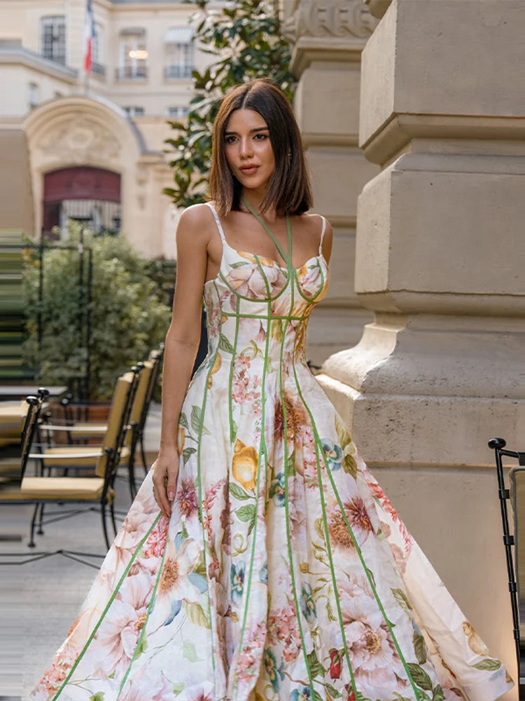 Fashion Women's Dress Halter Sleeveless Hollow Out Print Female Dresses 2026 Summer Vacation Holiday Beach Chic Sexy Lady Robe
