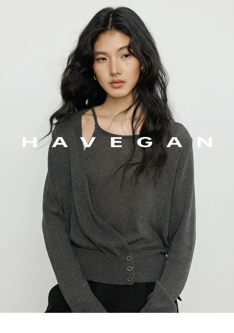 Fashion Retro Knitted Sweater for Women in Spring 2025 New Round Neck Long Sleeve Loose Top Solid Color Personalized Pullover
