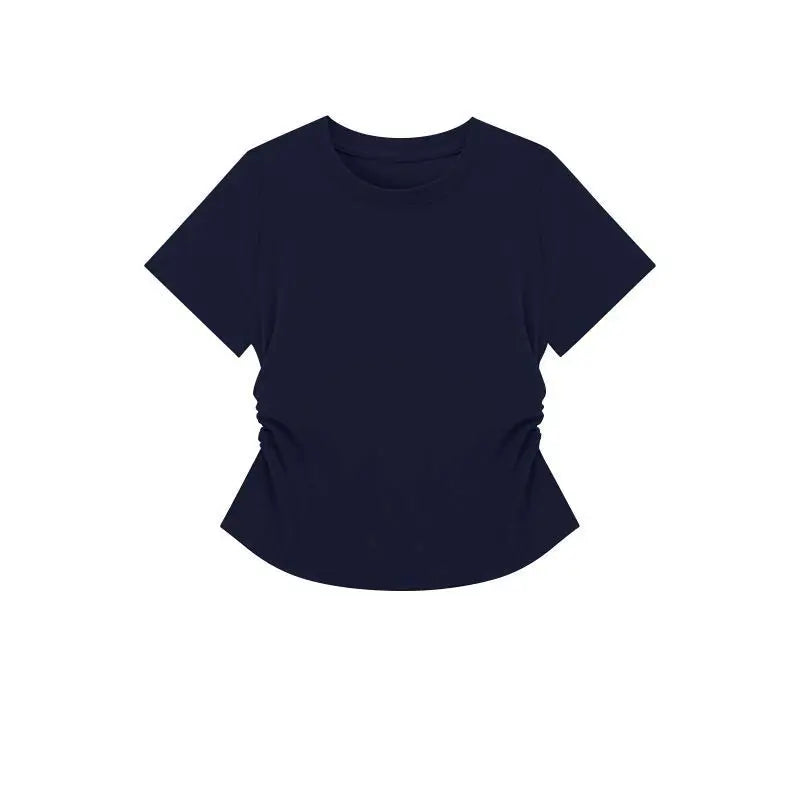 Women Summer Short Sleeve Top Slim Fit Round Neck Tee Breathable Casual