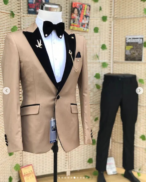 Wedding Men's 3-piece Suit Set (Jacket Pants Vest) Groom Tuxedo Formal Blazer Elegant Suit for Men