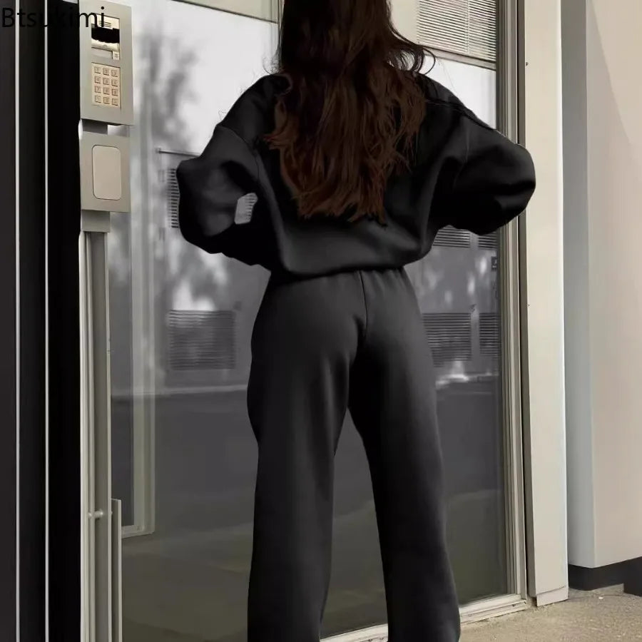 2026 Casual Pants Sets for Women Loose Long Sleeve Zipper Pullover Elastic Waist Trousers Two-piece Sets Women Tracksuit Outfits