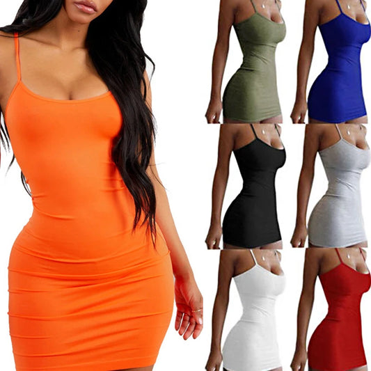 Sexy Short Dress Nightclub Dress for Women Tight-Fitting Wrap Hip Over-The-Knee Sleeveless Dresses Summer Street Bodycon Dress