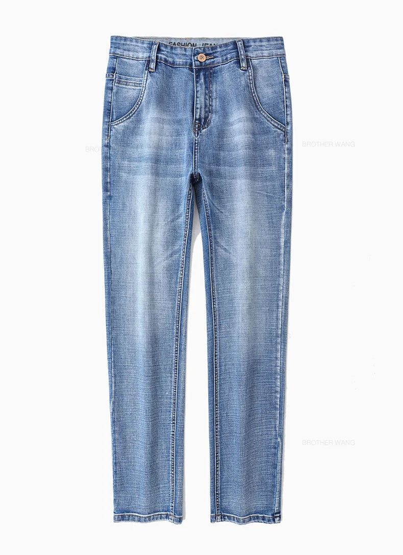 Classic Summer Men's Thin Stretch Fit Jeans Business Casual Slim Fit Denim Pants Soft Fabric High Quality Straight Leg Trousers