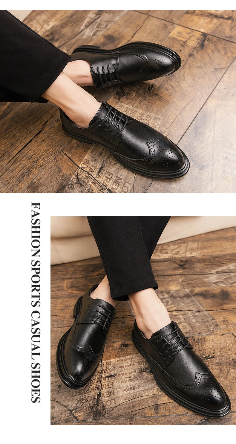 High Quality Brogues Leather Shoes Men Classic Men's Dress Shoes Formal Office Wedding Shoes For Men Casual Business Shoes