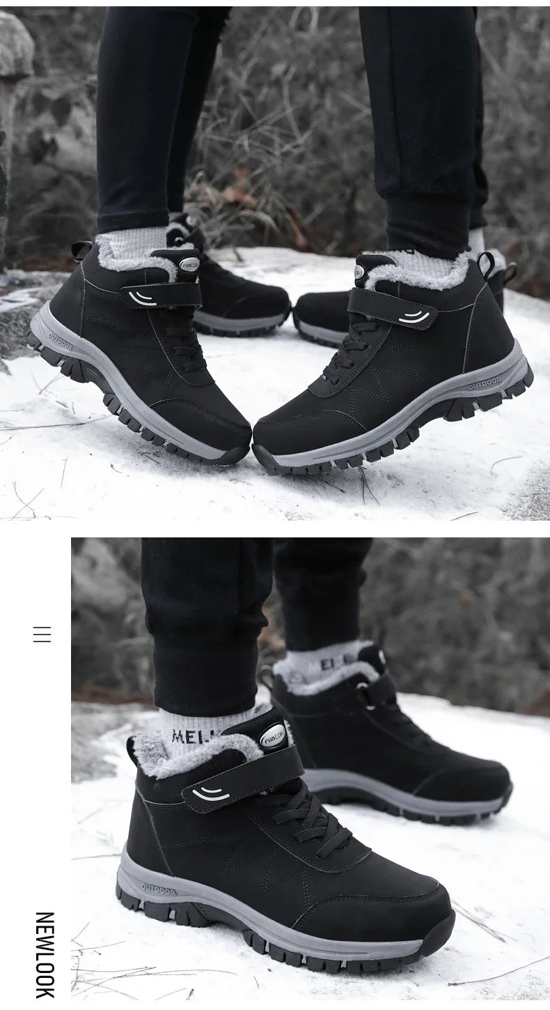 Men Waterproof Outdoor Boots Winter Warm Popular Footwear Male Suede Casual Snow Plush Warm Shoes Leather Walking Shoes 35-46