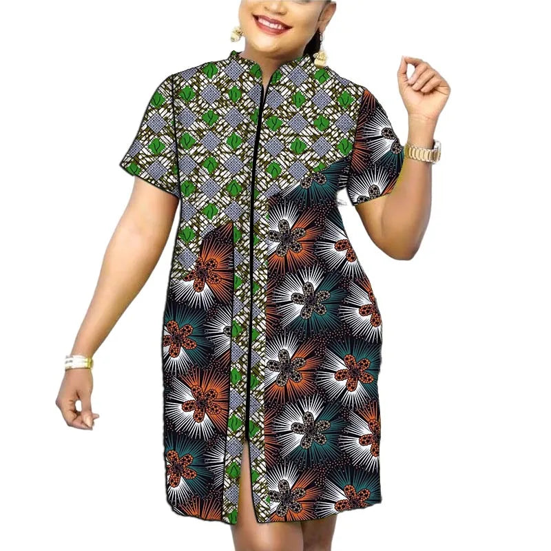 Stand Collar Dress African Trends Patchwork Dress Original Design Elegant Print Women's Ankara Outfit Customized