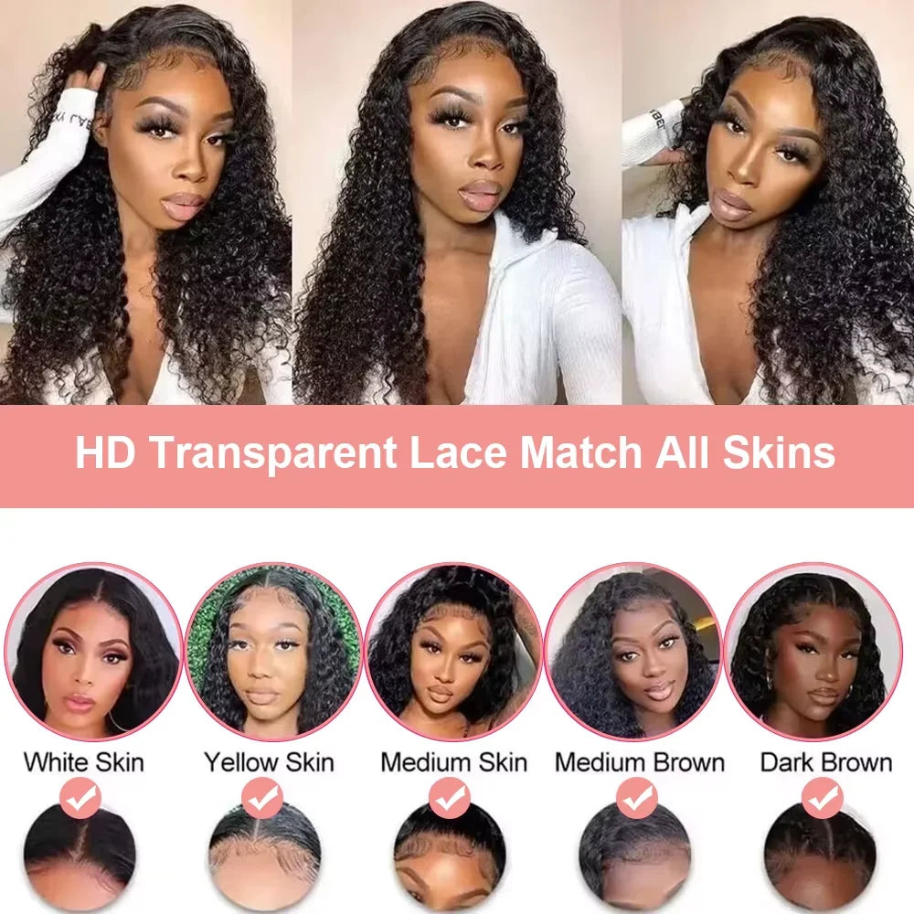 300% High Density Burmese Curly Lace Front Human Hair Wigs HD Transparent 13x6 13x4 Deep Wave Lace Frontal Wig Real Virgin Hair 40 46 Inch Water Wave Human Hair Wigs For Women Preplucked Hairline