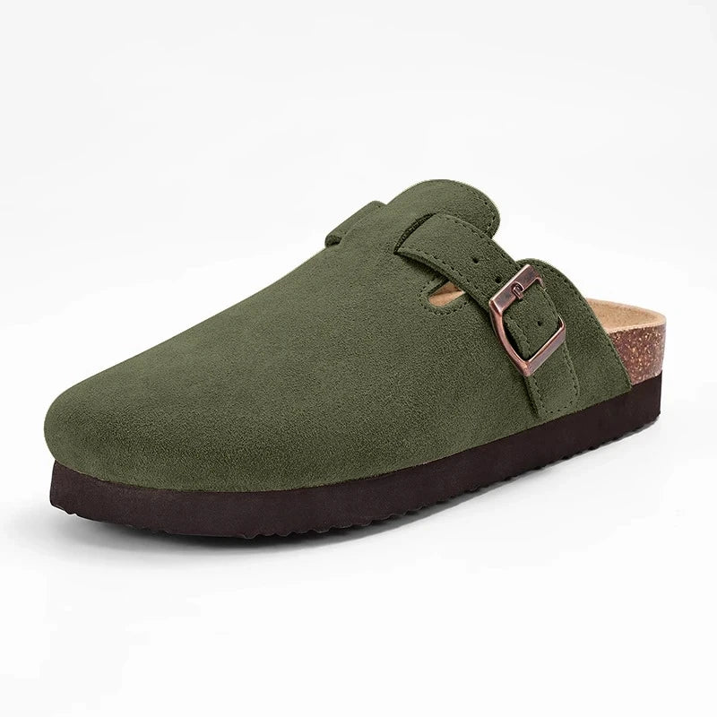 Evshine Men' s Cork Suede Mules with Arch Support Classic Potato Shoes Cozy Cork Footbed Clogs Slippers Men Fashion Beach Sandal