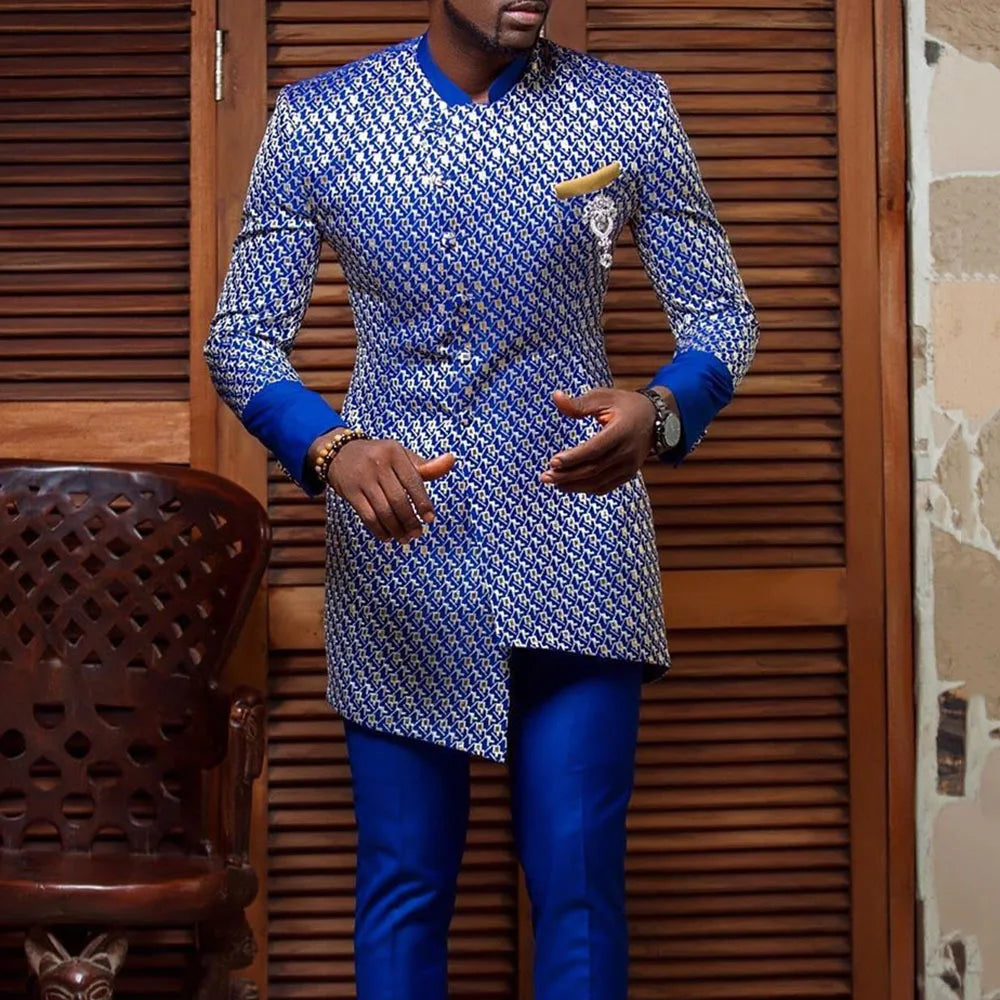 Ethnic Style African Tribal Men Shirts Round Neck Long Sleeve Business Casual Slim Blouses Comfy Traditional Long Tops Gentleman