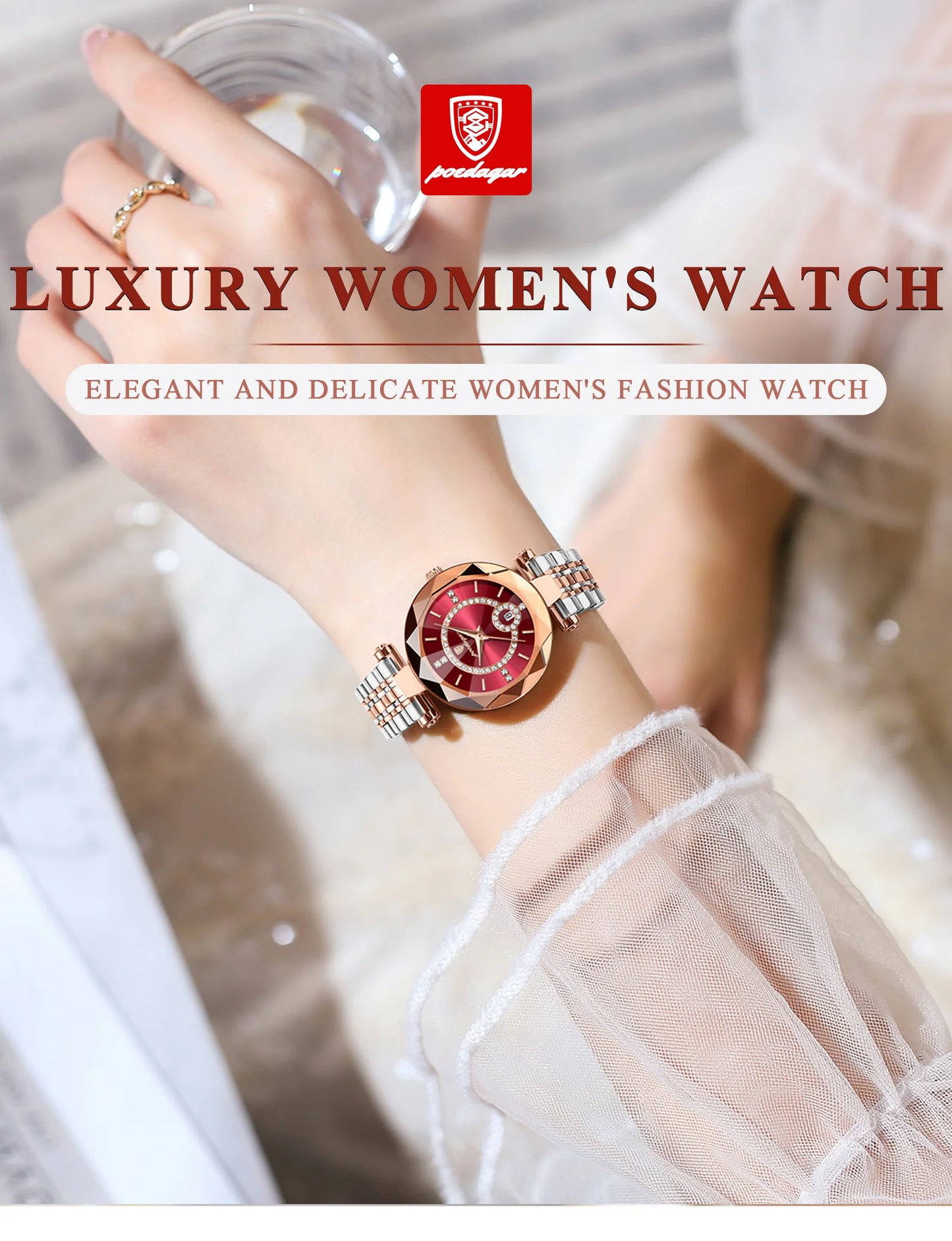 POEDAGAR Luxury Fashion Women Watches Waterproof Stainless Steel Date Diamond Ladies Watch High Quality Quartz Woman Wristwatch