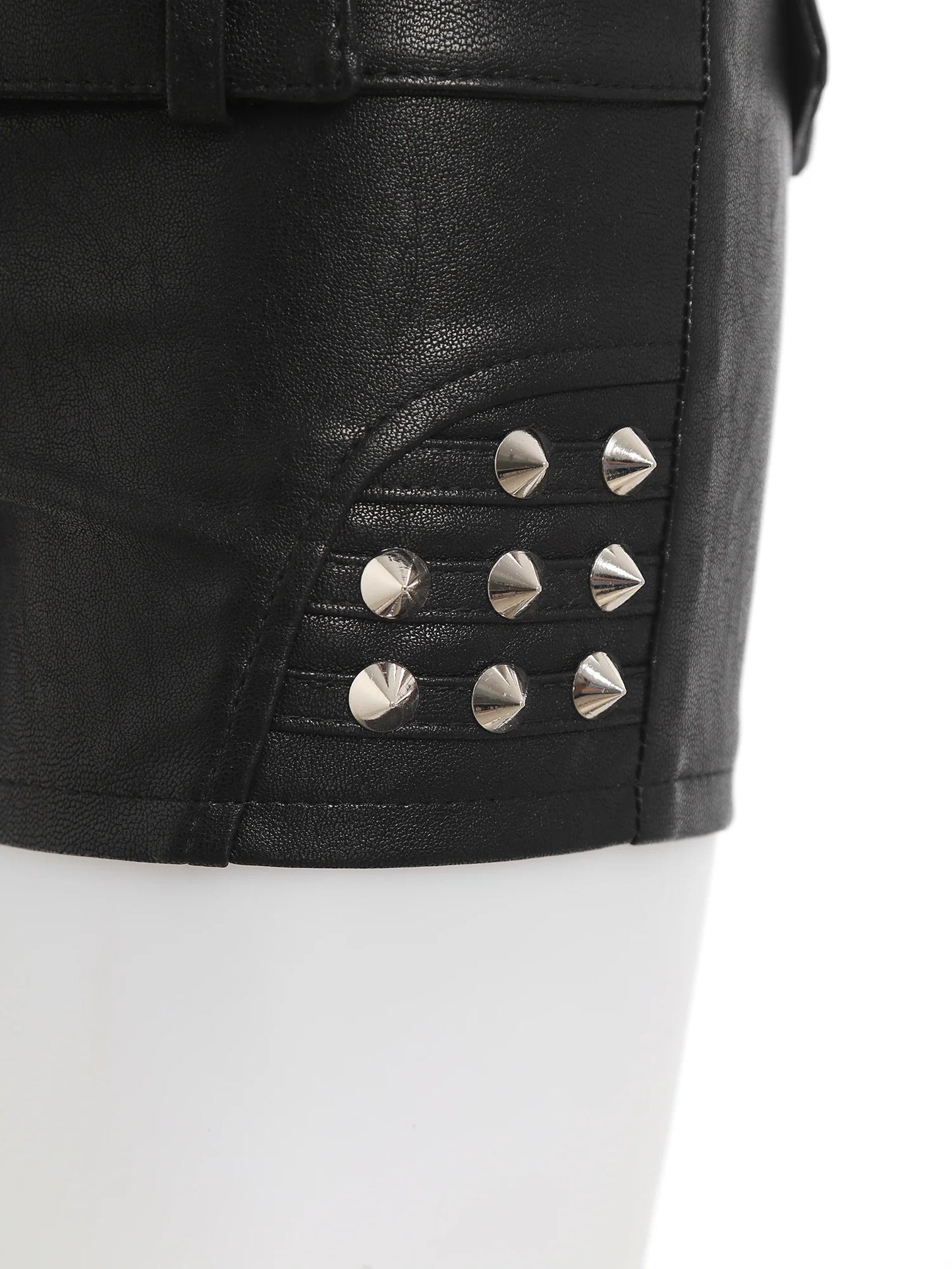 Womens Rivets And Belt PU Leather Hot Pants Hot Shorts Slim Fit Short Bottoms Club Rock Music Festival Costume
