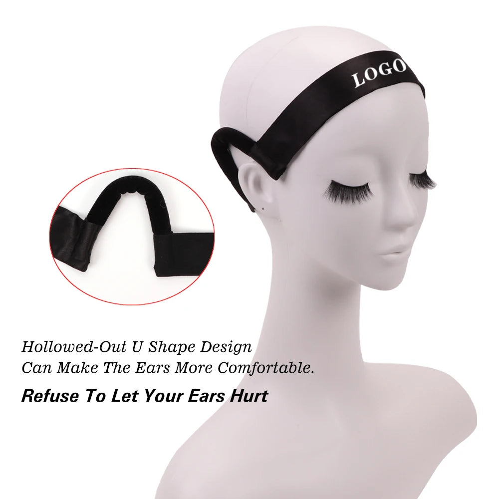 10Pcs New Arrival Custom Comfortable Satin Lace Melt Wig Band Adjustable Wig Headband With Ear Protection 3.5Cm Width Black Pink