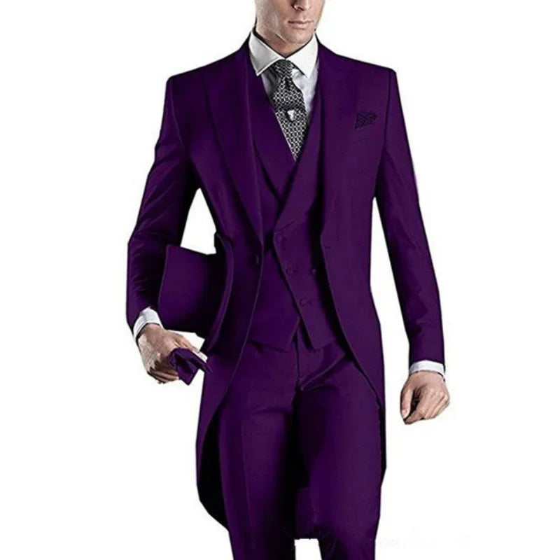 Royal Blue Long Tail Coat 3 Piece Gentleman Man Suits Male Fashion Groom Tuxedo for Wedding Prom Jacket Waistcoat with Pants