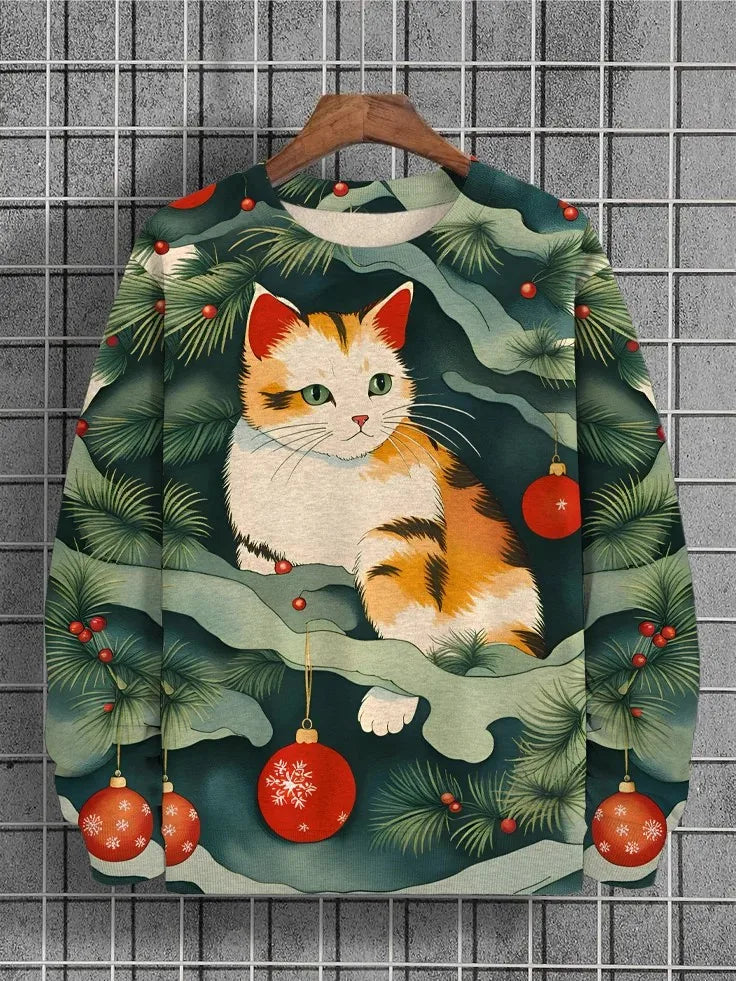 Japanese Fashion Men's Sweatshirt Funny Animal Graphic Ukiyo-e O-Neck Pullover Casual Pullover Tops Regular Fit Polyester Shirt
