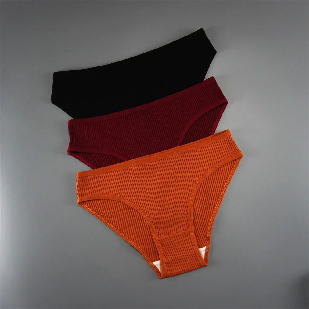 UNWE 3PCS/Pack Ribbed Cotton Seamless Panties for Women Briefs Pack Comfortable Ladies Underwear Sets