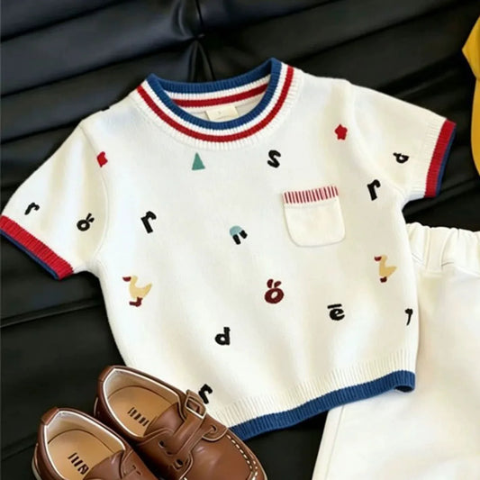 Boys Summer Set New Baby Girl Clothing Children's Short sleeved Top Casual Shorts Two piece Set Kids Outfit
