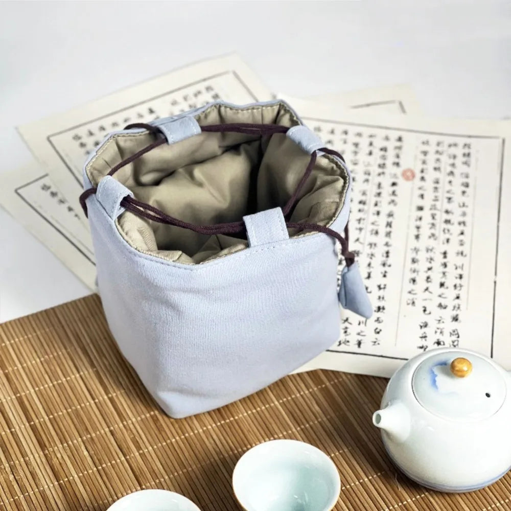 Chinese Style Tea Set Organizer Bag Embroidered Breakage-proof Teacup Drawstring Cloth Pouch Tea Ceremony Accessories