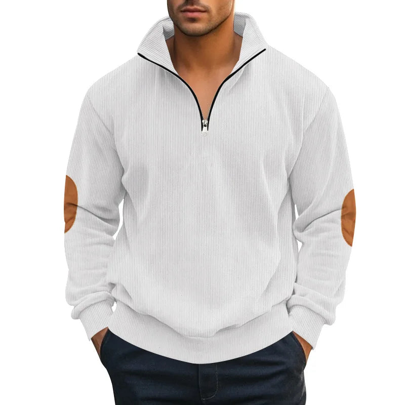 spring autumn new men's fleece sweatshirt stand-up collar half zipper pullover long sleeve sweatshirt corduroy trend men's tops