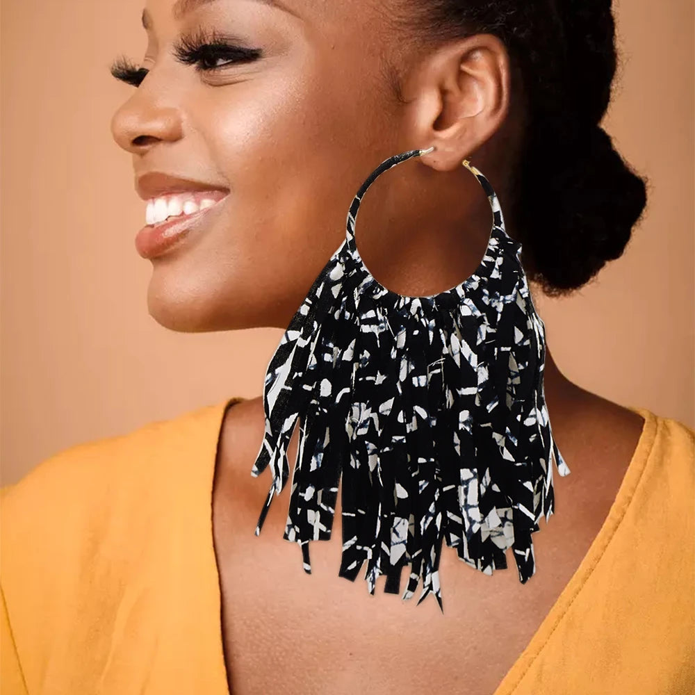 African Fabric Earrings Handmade Drop Tassels Earrings For Women Ethnic African Print Ankara Big Oversized Earings Daily Wear