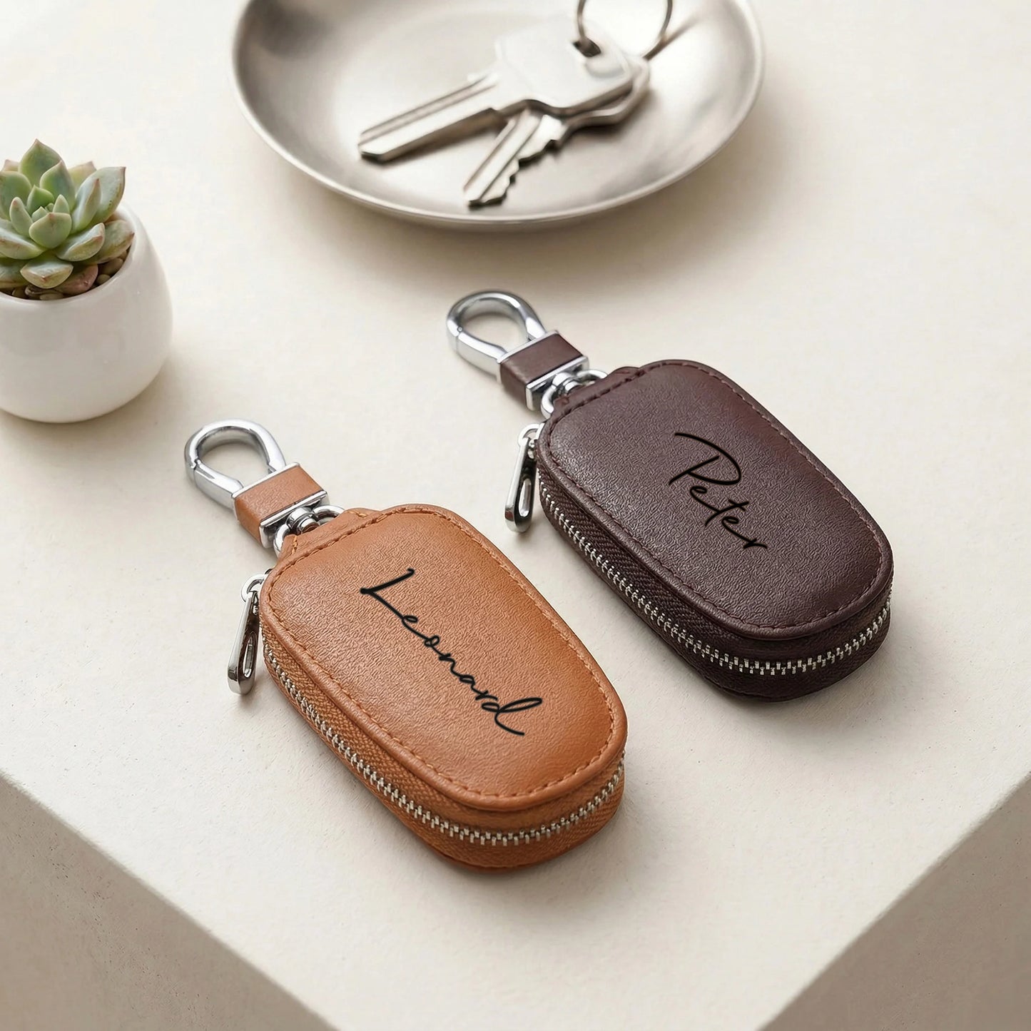 Personalized Custom Zipper Key Case Laser Engraving DIY Name Creative Keychain Cover With Zipper Durable PU Faux Leather Gifts