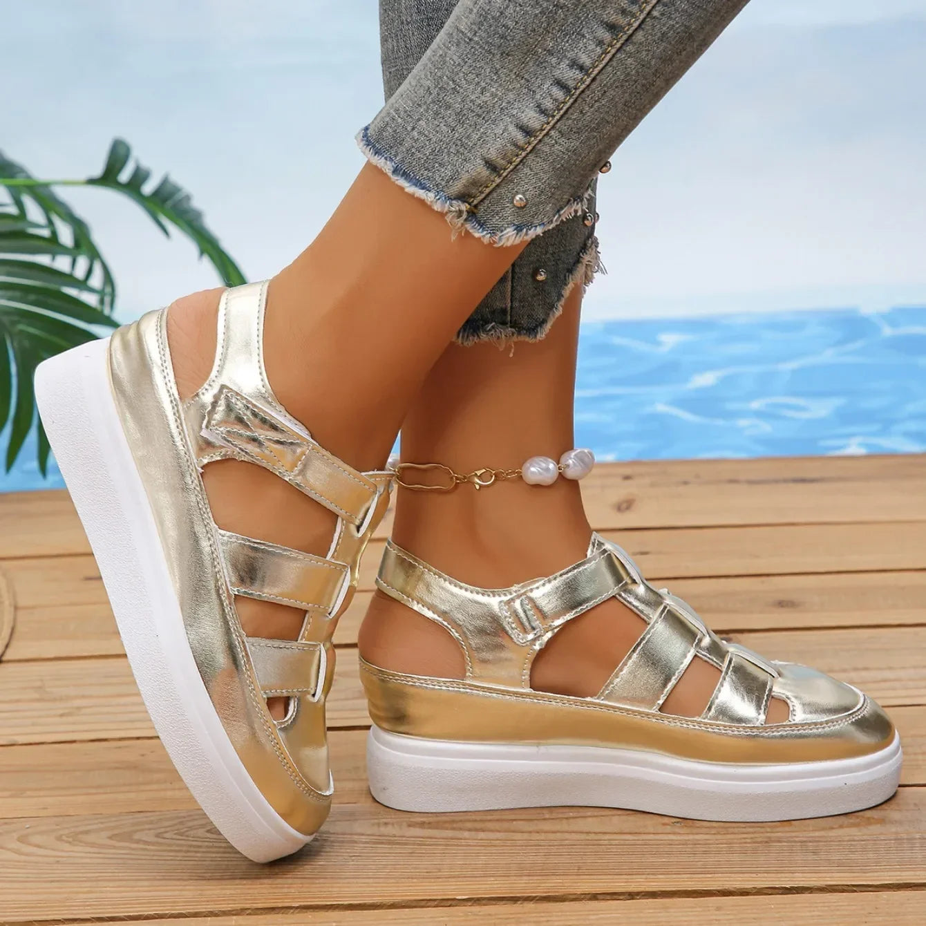 Women Sandals New Summer Wedges Heels Platform Sandals Women Hollow Out Gladiator Sandals Breathable Thick Sole Shoes for Women