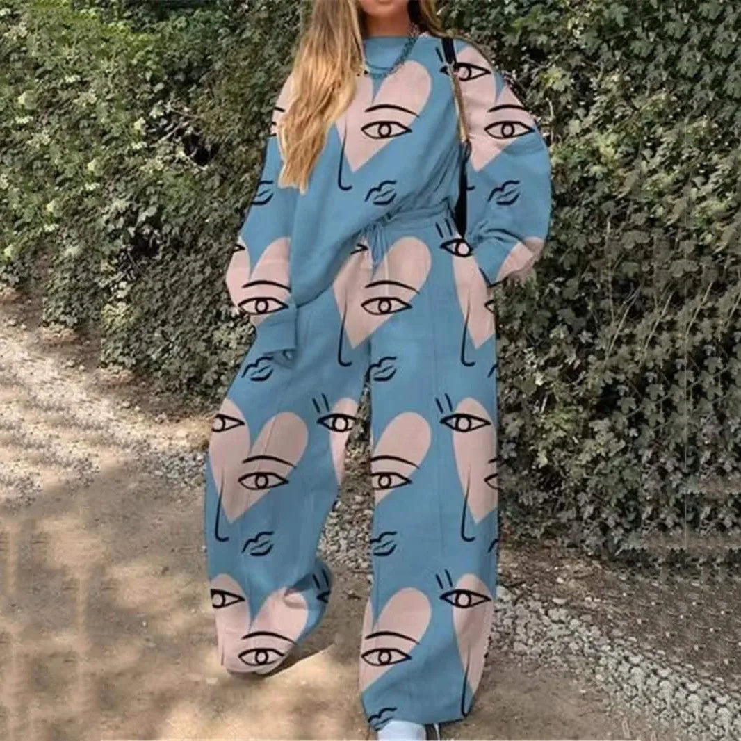 Fashion Print Oversized Tracksuit Suit Women Two Piece Pants Sets Casual Sweatshirt Trousers Streetwear 2 Piece Set Lady Outfit
