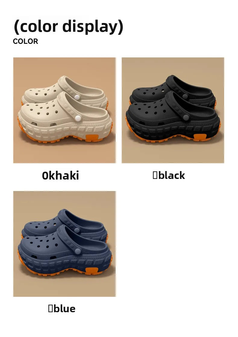 Thick soled perforated shoes for men, trendy summer outerwear, anti slip, wear-resistant, non smelly driving sandals for men