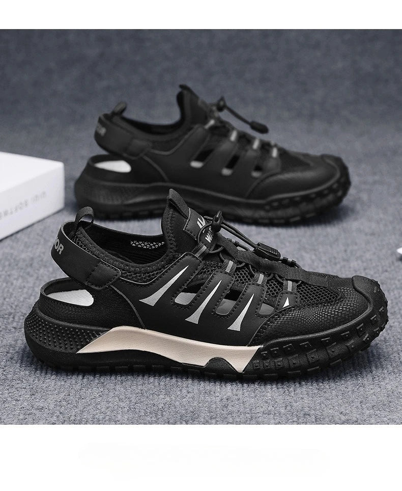 Men's Casual Sandals Summer Mesh Breathable Hollow Sneaker Men Outdoor Anti-slip Creek Shoes for Men Waterproof Roman Sandals