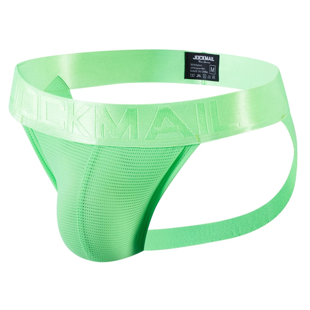 JOCKMAIL Sexy Men's G-string Fashion Low Waist Solid Color Male Thongs Underwear Breathable Mesh Sports Underpants Shorts