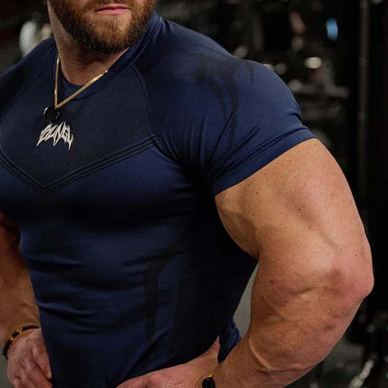 Sports T-shirt Men's Tight Fitness Suit High Elasticity Quick-drying American Tight Fashion Muscle Leg Training Short Sleeve