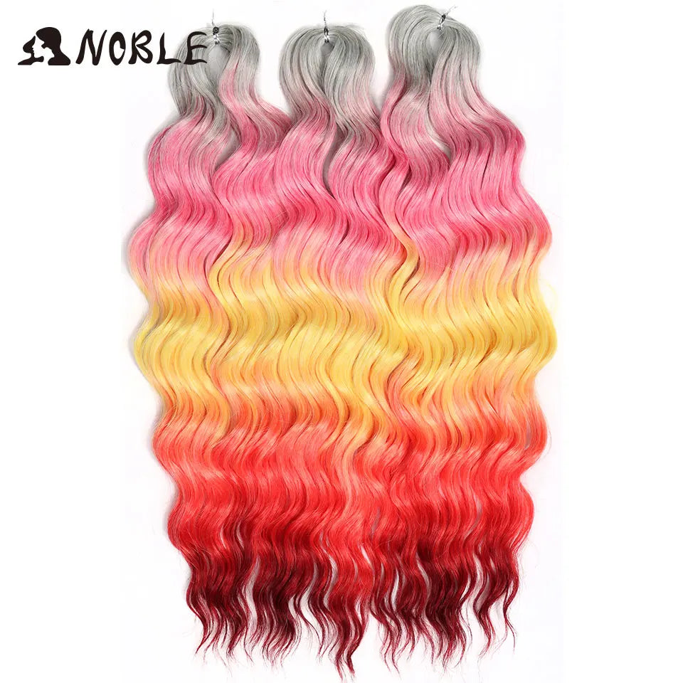 Noble 24 Inch Synthetic Hair Water Wave Braiding Hair Extensions Ombre Rainbow color Deep Wave Curl Twist Crochet Hair Extension