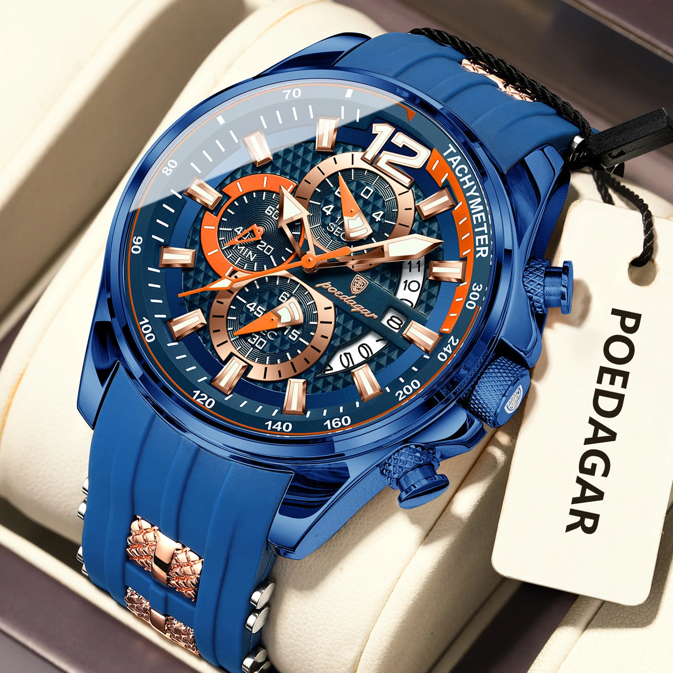 POEDAGAR Luxury Watch For Men Date Chronograph Luminous Waterproof Silicone Male Watch Fashion Sports Quartz Men's Watches Reloj