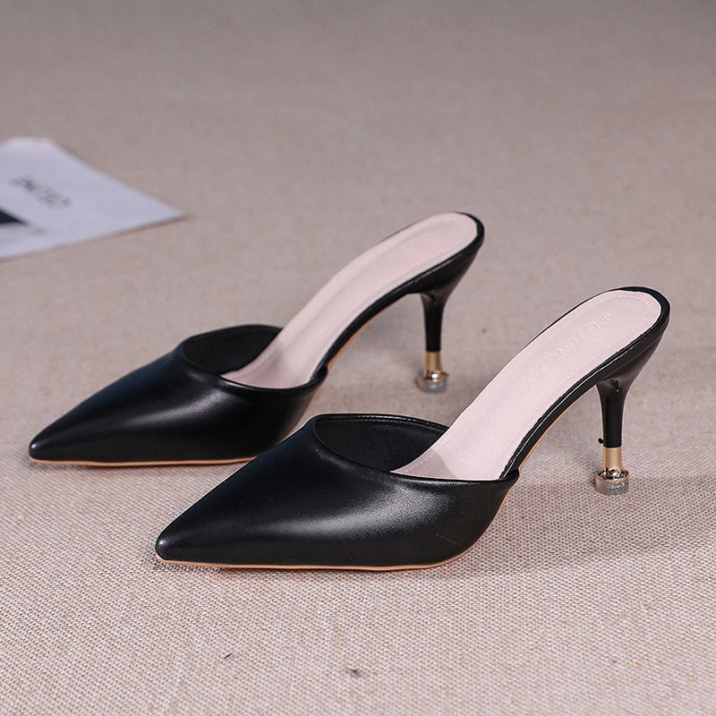 High Heel Summer Modern Slippers Outside Sexy Ladies Shoes 2024 High Quality Solid Shallow Women's Slippers