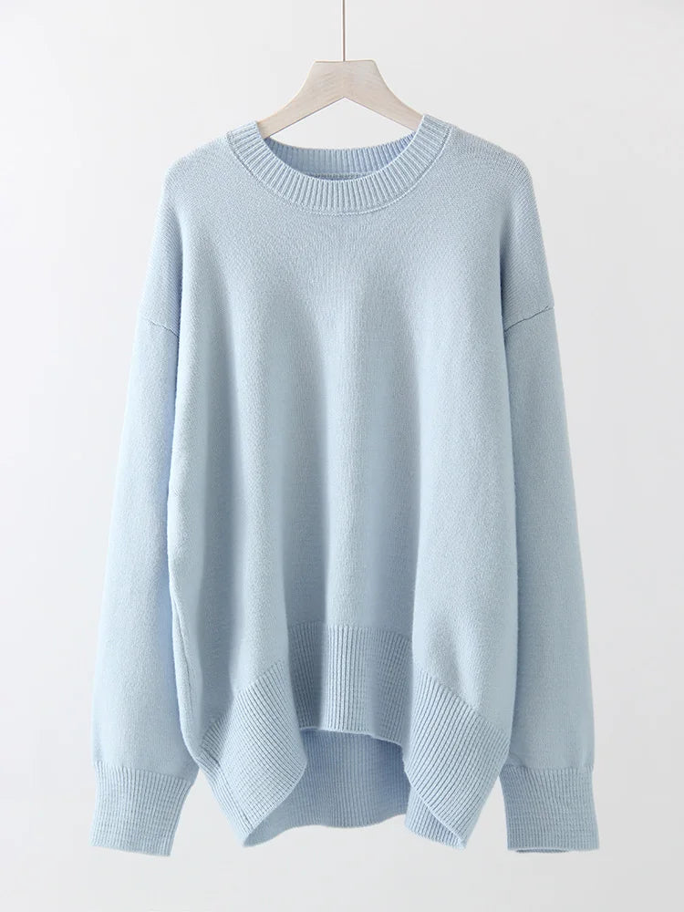 Oversize Burgundy Womens O Neck Knitwear Sweater Warm Winter Pullover