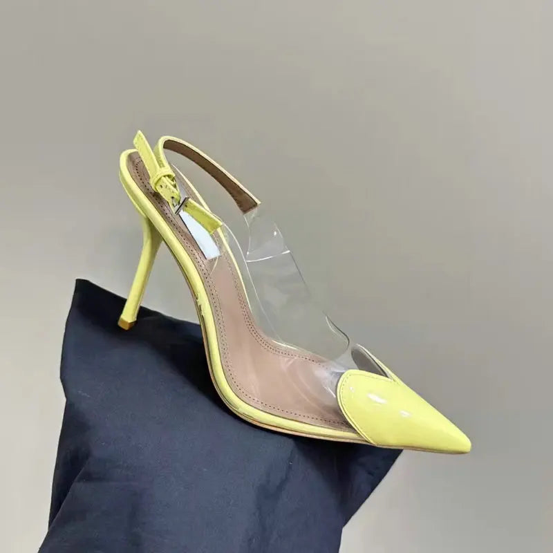 2025 New PVC European Style High Heels Women'S Summer Pointed Toe Runway Sandals Party Shoes