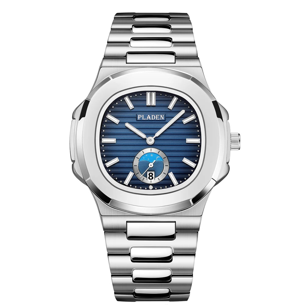 PLADEN Men's Quartz Watch Stylish Business Wristwatches Stainless Steel Calendar Waterproof Watches For Male High Quality New