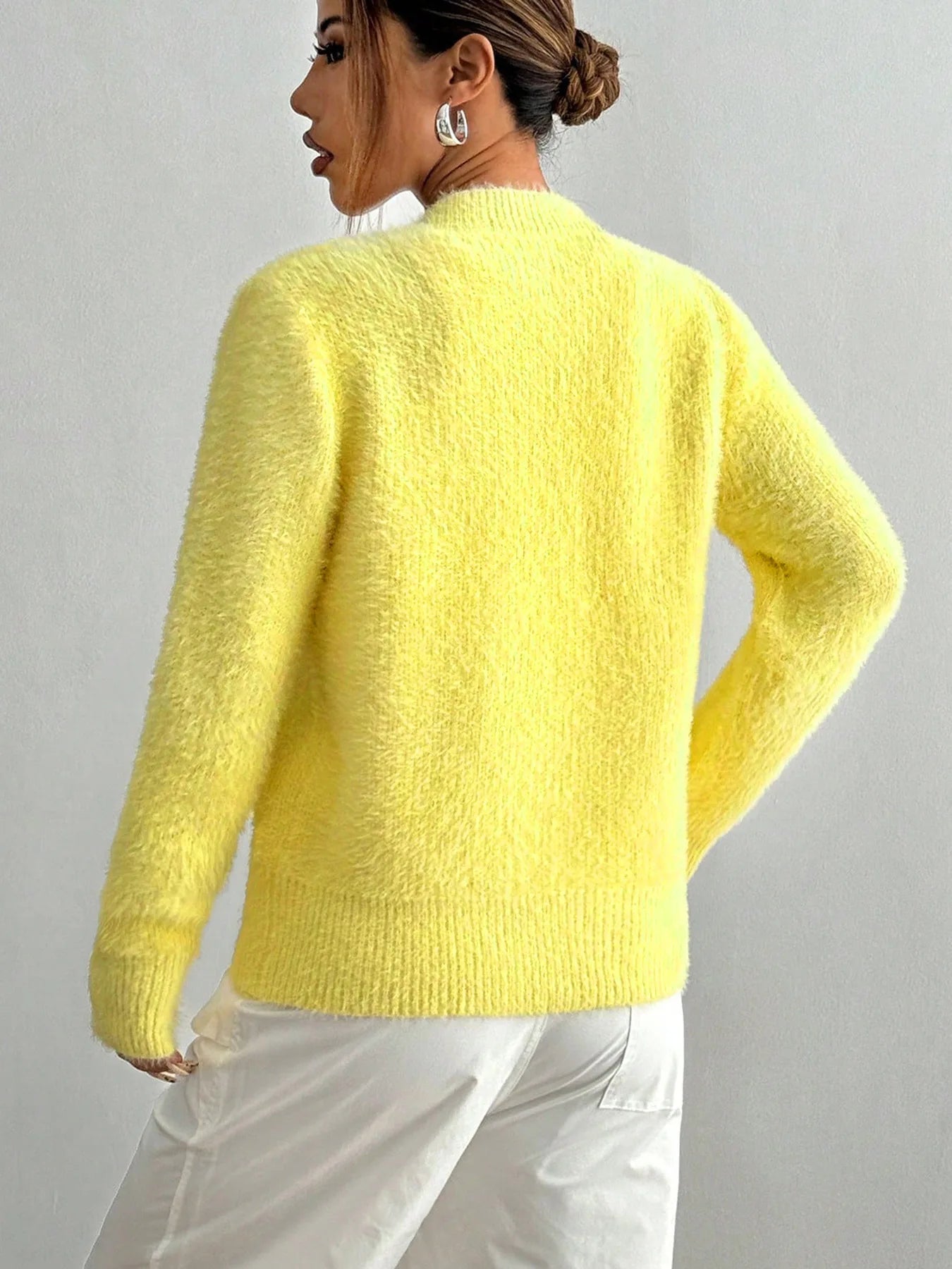 Autumn Winter Fashion Yellow Cardigan Women Heart Button Long Sleeve Knit Sweater Outerwears