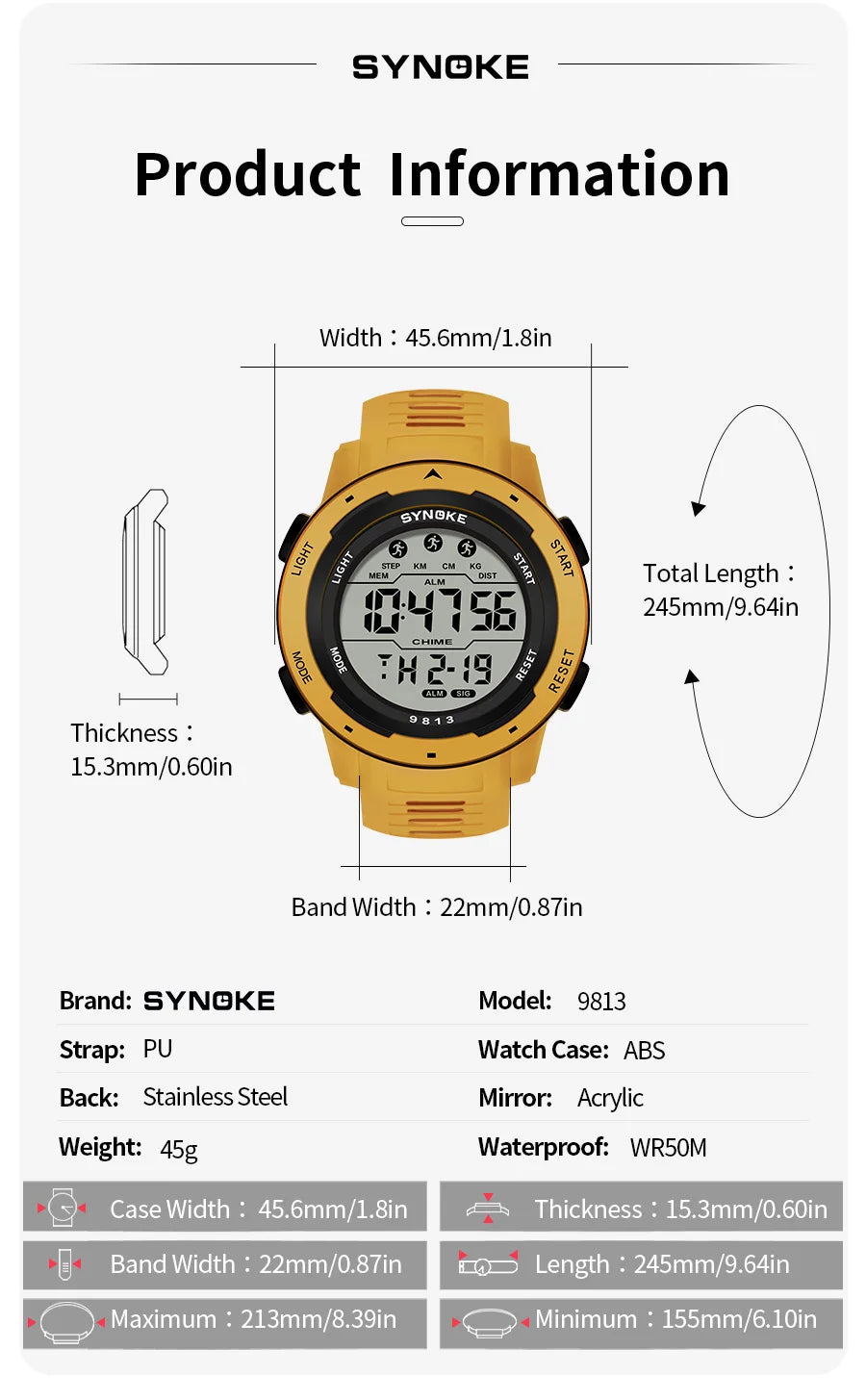 Men Digital Watch Sports Watches Timing Function Alarm Clock Waterproof 50M Digital Watch Military Clock Large Screen