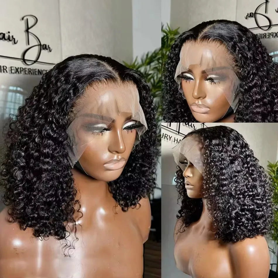 Short Bob Cut Deep Wave 13X4 Lace Frontal Synthetic Wigs For Black Women Cosplay Daily Party Preplucked With Baby Hair Hairline